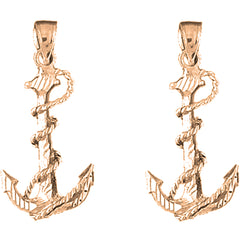 14K or 18K Gold 32mm Anchor With Rope 3D Earrings