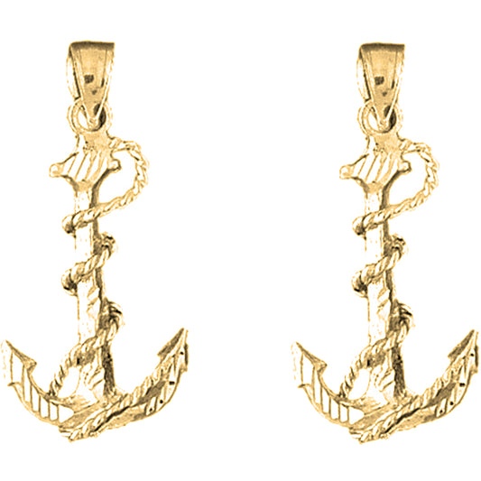 14K or 18K Gold 32mm Anchor With Rope 3D Earrings