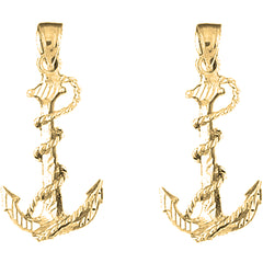 14K or 18K Gold 32mm Anchor With Rope 3D Earrings