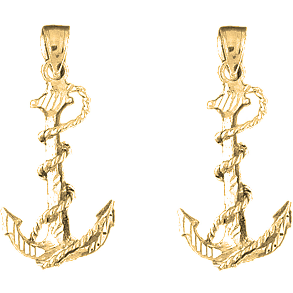 Yellow Gold-plated Silver 32mm Anchor With Rope 3D Earrings