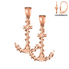 14K or 18K Gold Anchor With Rope 3D Earrings