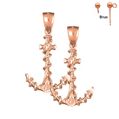14K or 18K Gold Anchor With Rope 3D Earrings