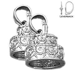 Sterling Silver 17mm Birthday Cake Earrings (White or Yellow Gold Plated)