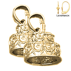 Sterling Silver 17mm Birthday Cake Earrings (White or Yellow Gold Plated)