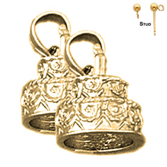 Sterling Silver 17mm Birthday Cake Earrings (White or Yellow Gold Plated)