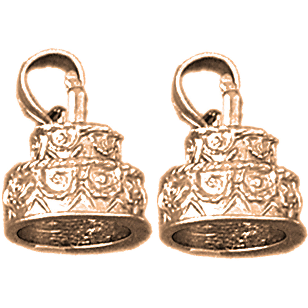 14K or 18K Gold 17mm Birthday Cake Earrings