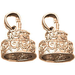 14K or 18K Gold 17mm Birthday Cake Earrings