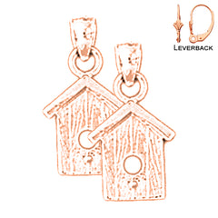 14K or 18K Gold Bird House Earrings