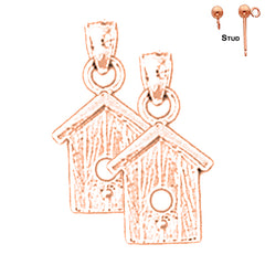 14K or 18K Gold Bird House Earrings