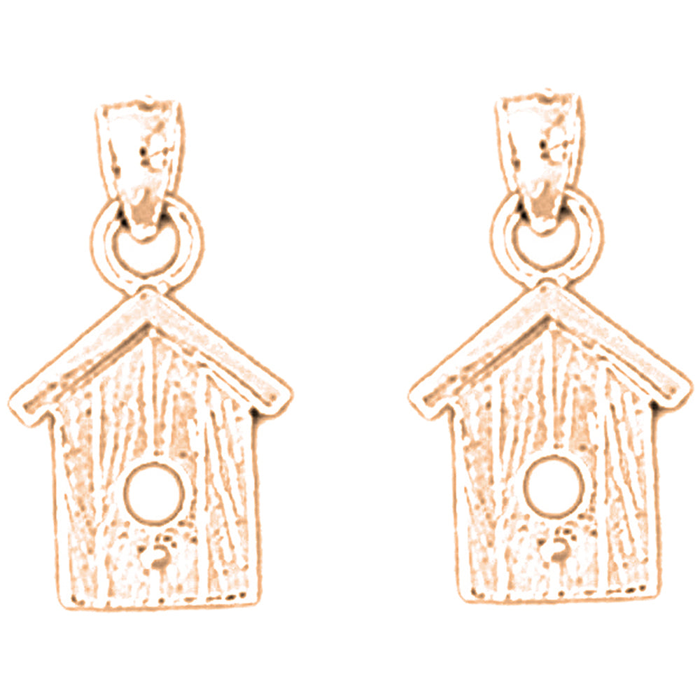 14K or 18K Gold 19mm Bird House Earrings