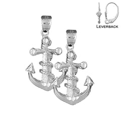 Sterling Silver 44mm Anchor With Rope Earrings (White or Yellow Gold Plated)