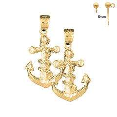 Sterling Silver 44mm Anchor With Rope Earrings (White or Yellow Gold Plated)