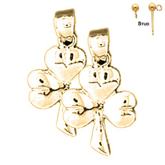 Sterling Silver 22mm 3 Clove Shamrock Earrings (White or Yellow Gold Plated)