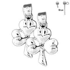 Sterling Silver 22mm 3 Clove Shamrock Earrings (White or Yellow Gold Plated)