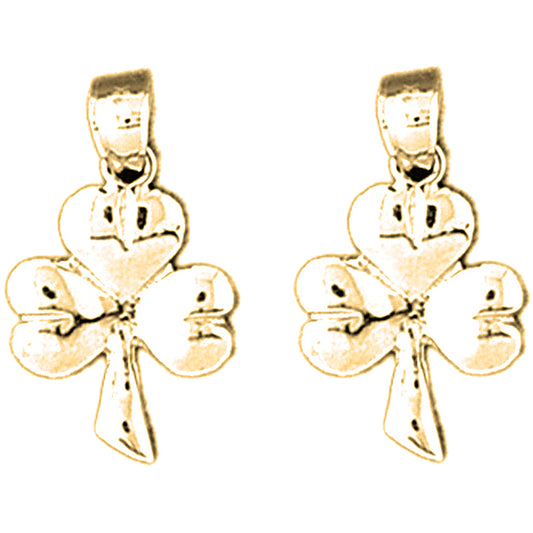 14K or 18K Gold 22mm 3 Clove Shamrock Earrings
