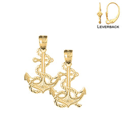 Sterling Silver 37mm Anchor With Rope Earrings (White or Yellow Gold Plated)