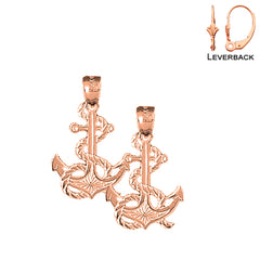 Pendientes de ancla con cuerda de oro de 14 quilates o 18 quilates de 37 mm