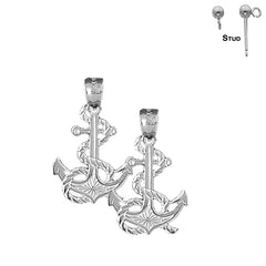 Sterling Silver 37mm Anchor With Rope Earrings (White or Yellow Gold Plated)
