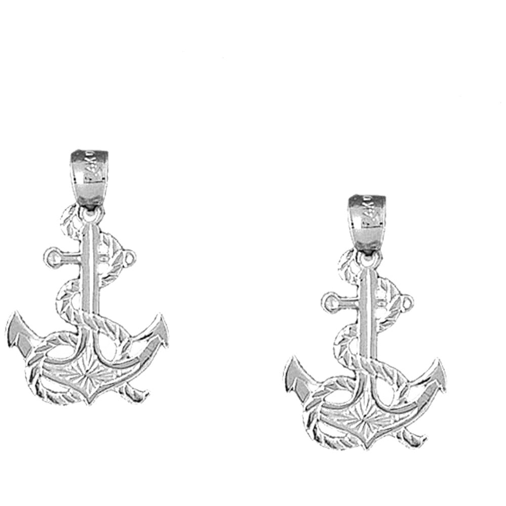 14K or 18K Gold 37mm Anchor With Rope Earrings
