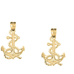 Yellow Gold-plated Silver 37mm Anchor With Rope Earrings