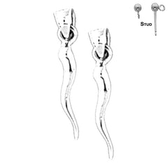 Sterling Silver 22mm 3D Cornicello / Italian Horn Earrings (White or Yellow Gold Plated)