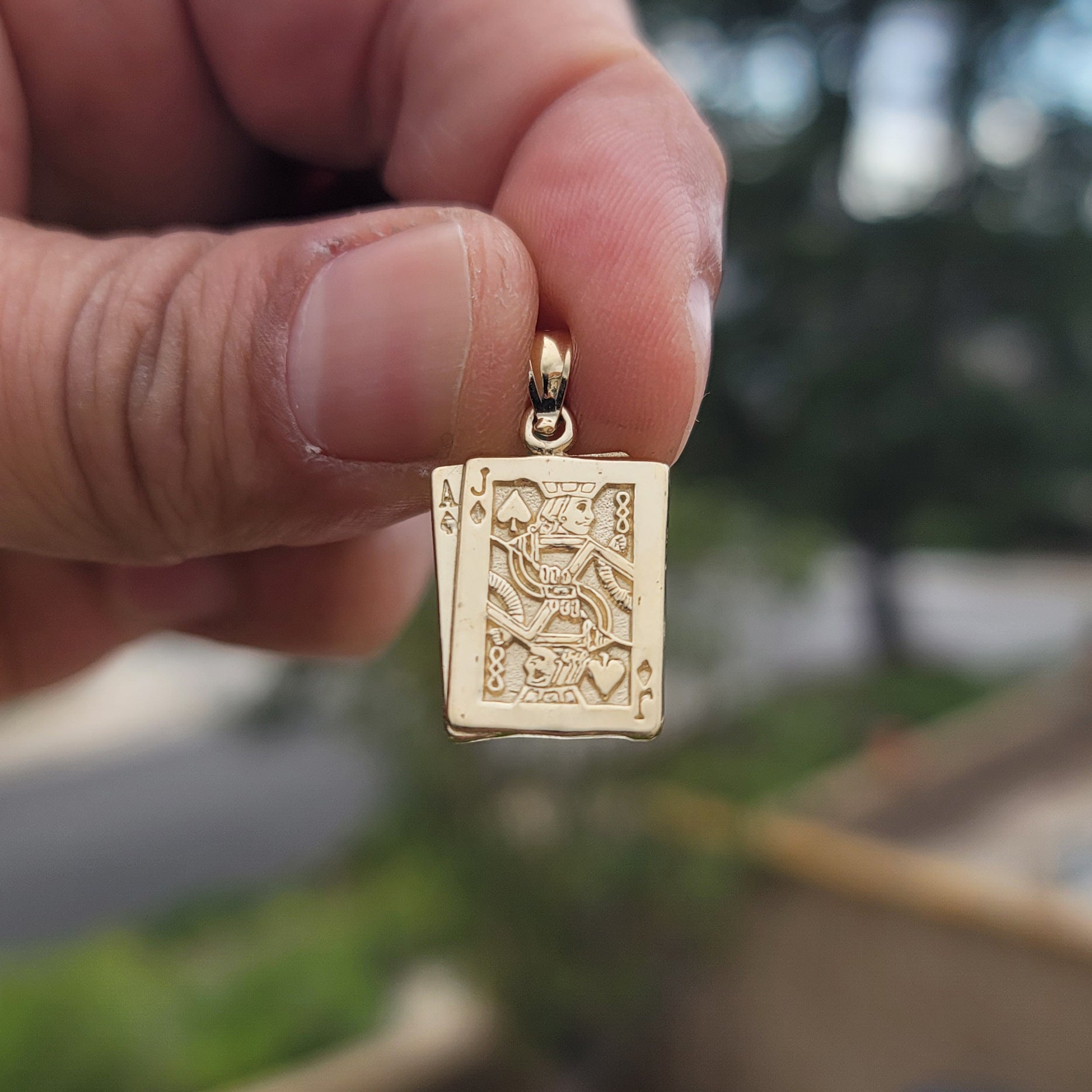 14K or 18K Gold Black Jack Playing Card Pendant