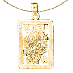 Colgante de naipes Reina de corazones de oro de 14 quilates o 18 quilates