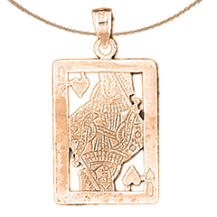 Colgante de naipes Reina de corazones de oro de 14 quilates o 18 quilates