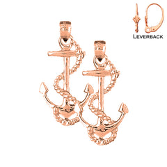 14K or 18K Gold Anchor With Rope Earrings