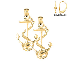 Sterling Silver 33mm Anchor With Rope Earrings (White or Yellow Gold Plated)