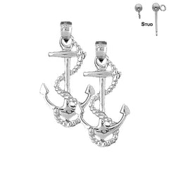 Sterling Silver 33mm Anchor With Rope Earrings (White or Yellow Gold Plated)