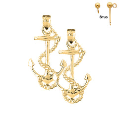 14K or 18K Gold Anchor With Rope Earrings