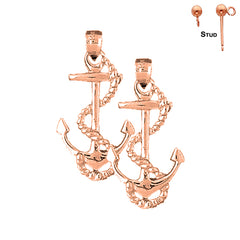 14K or 18K Gold Anchor With Rope Earrings