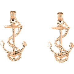 14K or 18K Gold 33mm Anchor With Rope Earrings