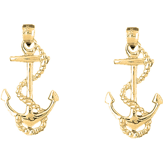 14K or 18K Gold 33mm Anchor With Rope Earrings