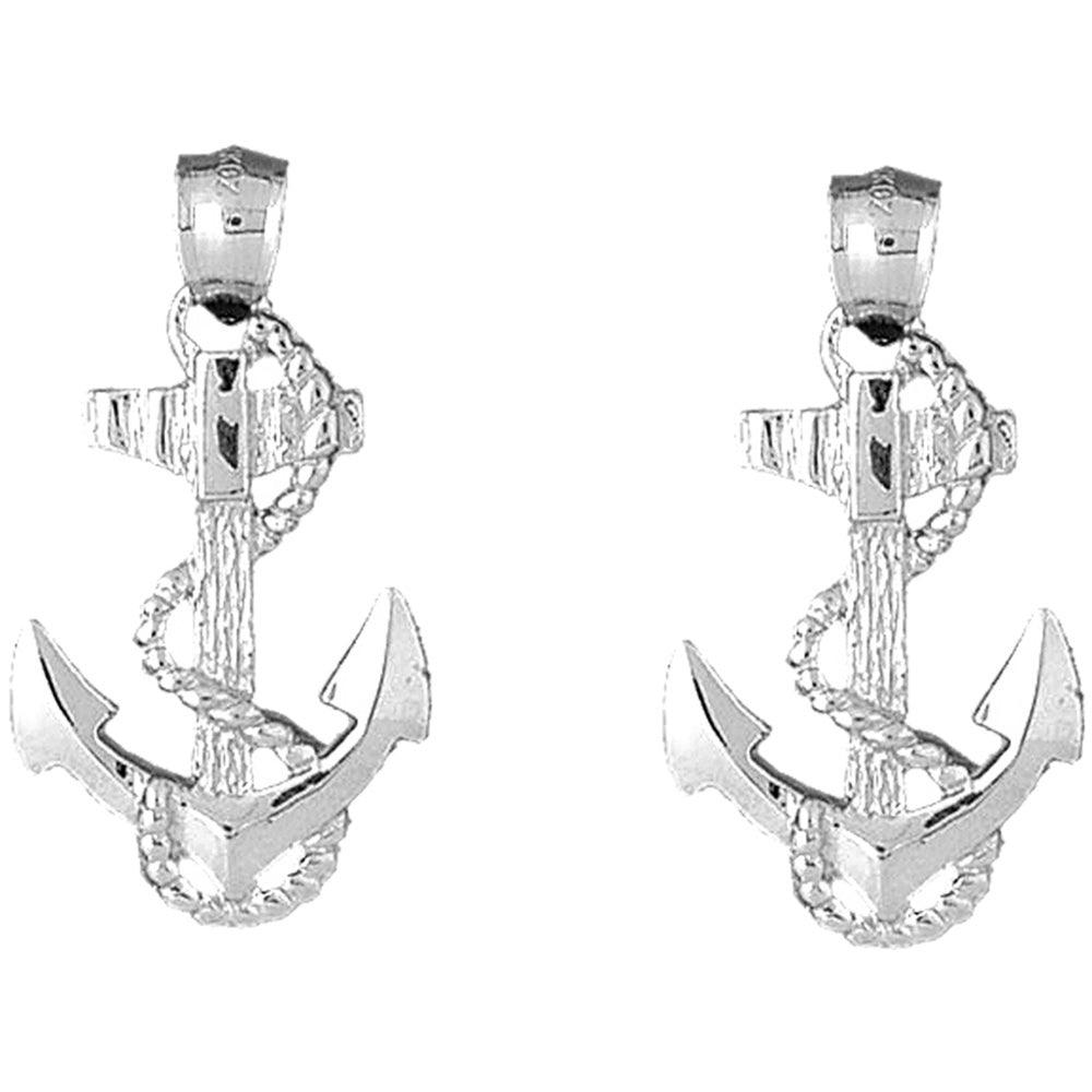 Sterling Silver 26mm Anchor With Rope Earrings