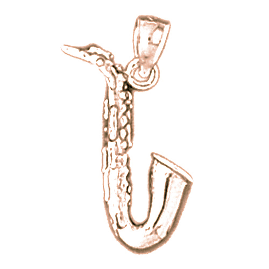 14K or 18K Gold 3D Saxophone Pendant
