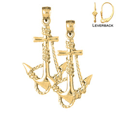 Sterling Silver 33mm Anchor With Rope Earrings (White or Yellow Gold Plated)