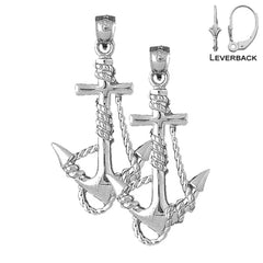Sterling Silver 33mm Anchor With Rope Earrings (White or Yellow Gold Plated)