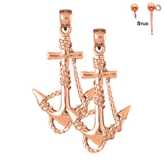 Pendientes de ancla con cuerda de oro de 14 quilates o 18 quilates de 33 mm