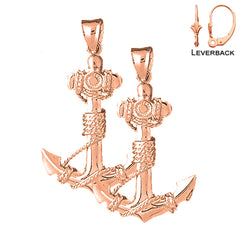 14K or 18K Gold Anchor With Rope 3D Earrings