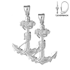 Sterling Silver 41mm Anchor With Rope 3D Earrings (White or Yellow Gold Plated)