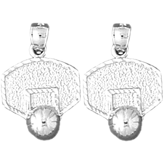 Sterling Silver 20mm Basketball Hoop Earrings