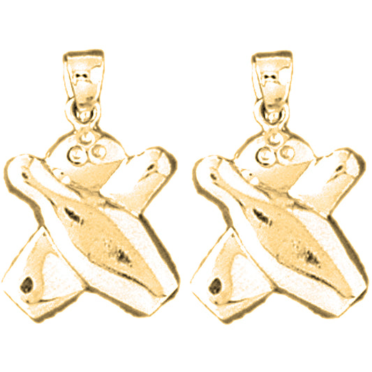 14K or 18K Gold 21mm Bowling Pin And Ball Earrings