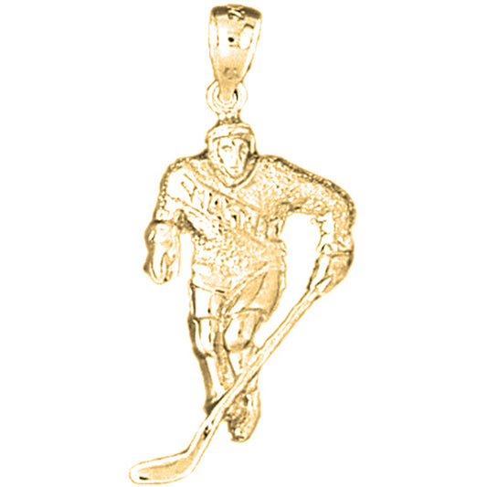 14K or 18K Gold Hockey Player Pendant