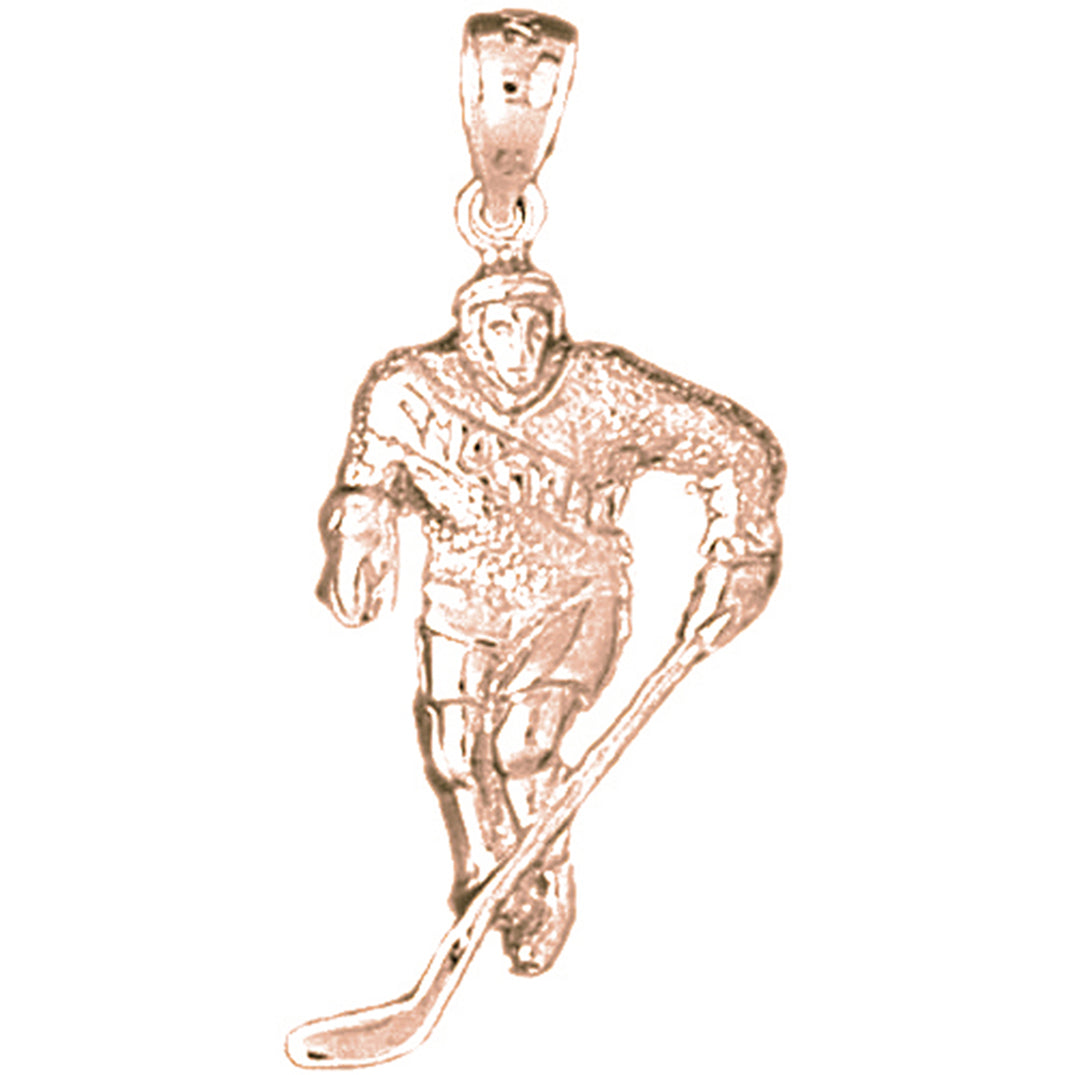 14K or 18K Gold Hockey Player Pendant