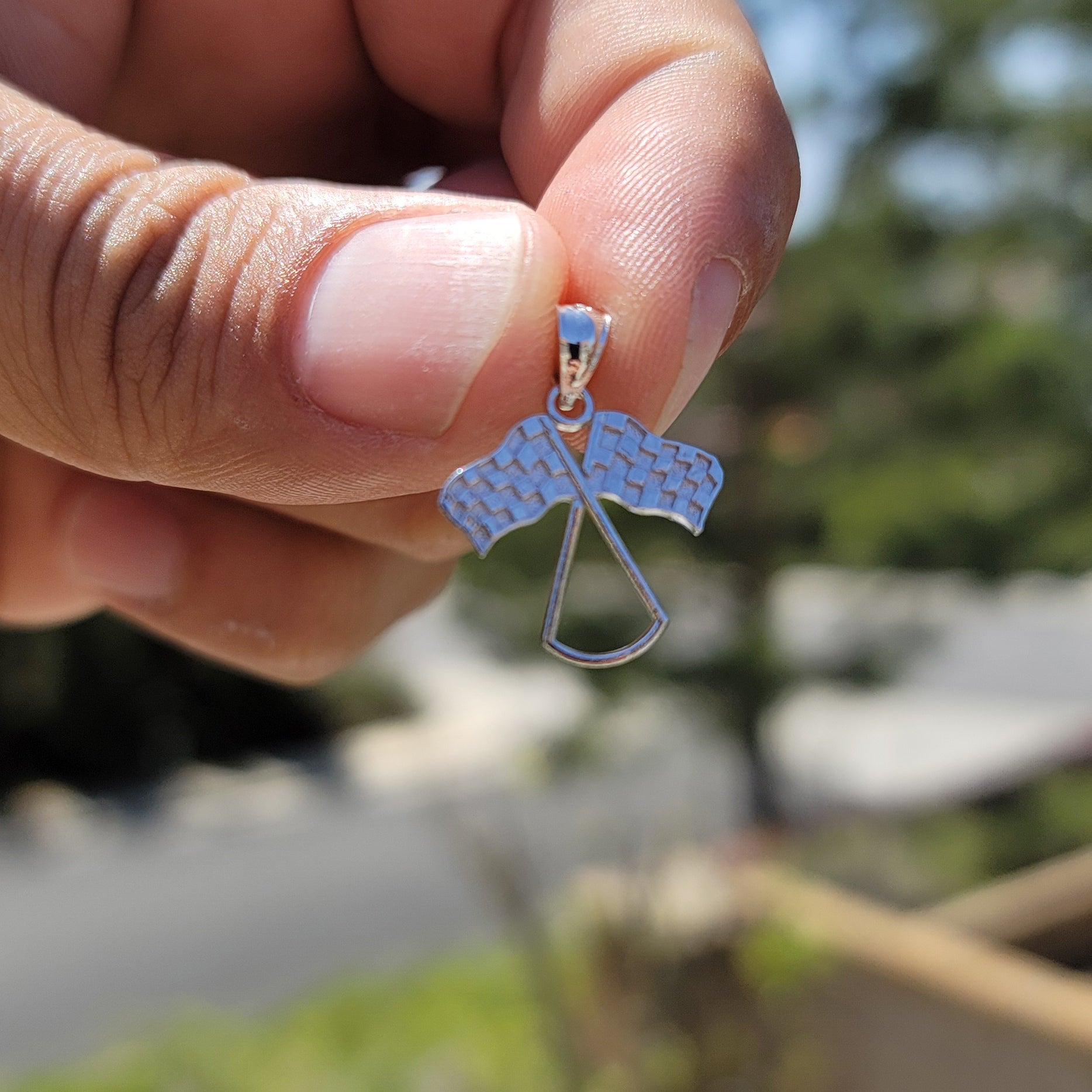 14K or 18K Gold Racing Flag Pendant