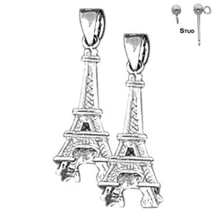 Sterling Silver 26mm Eiffel Tower Earrings (White or Yellow Gold Plated)