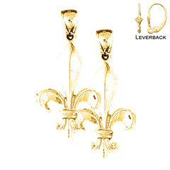 Sterling Silver 31mm Fleur de Lis Earrings (White or Yellow Gold Plated)