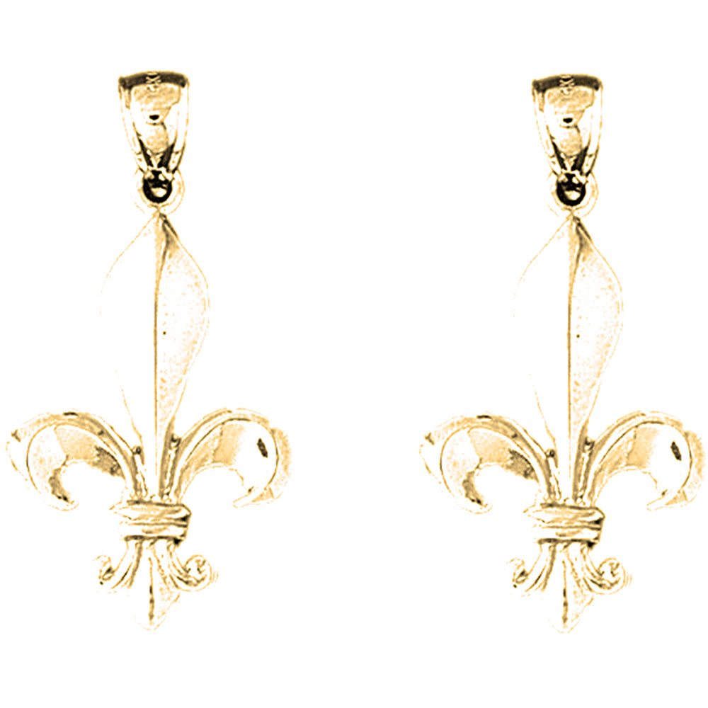Yellow Gold-plated Silver 31mm Fleur de Lis Earrings